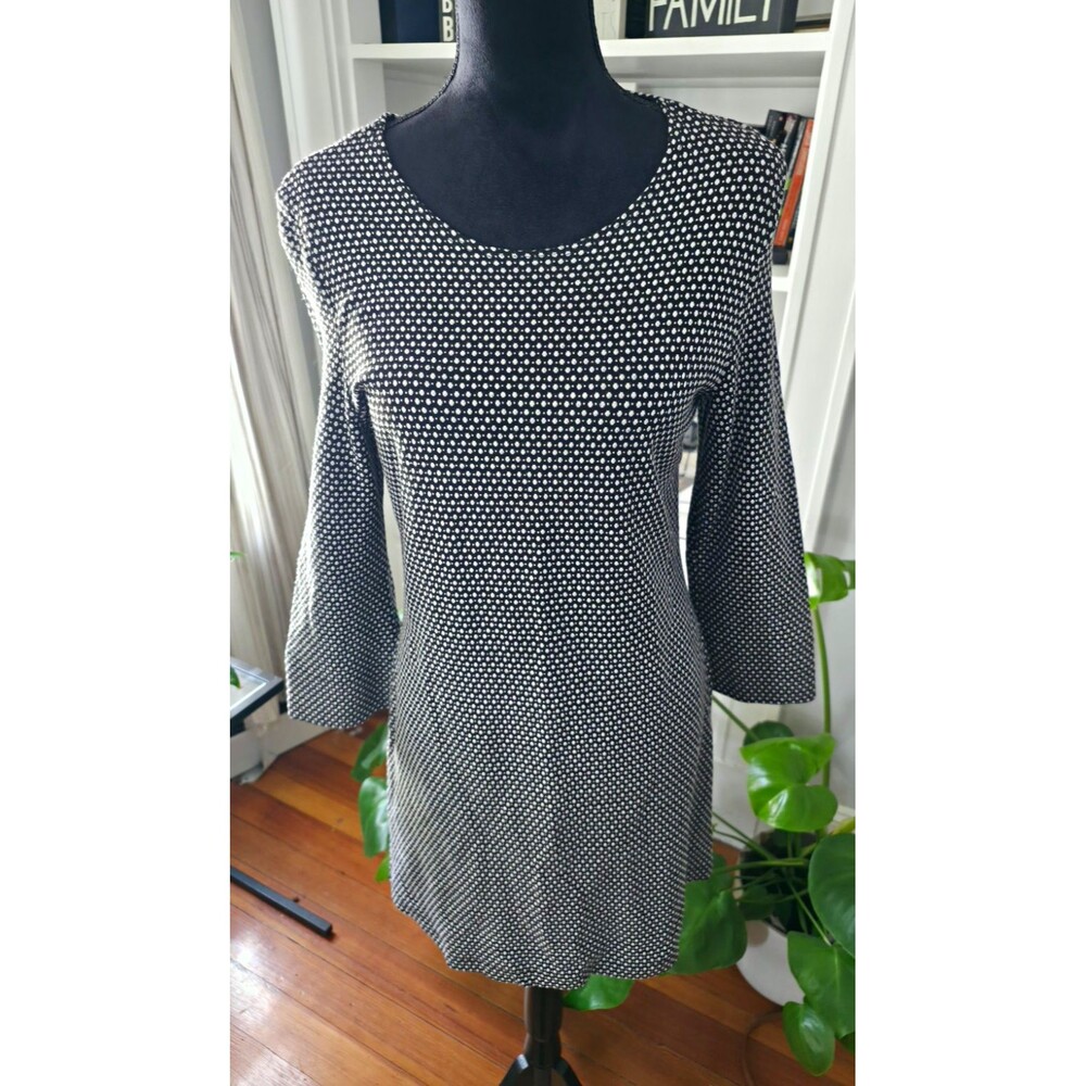 Bryn WALKER Women’s Black White Polka Dot Scoop Neck 3/4 Sleeve Dress